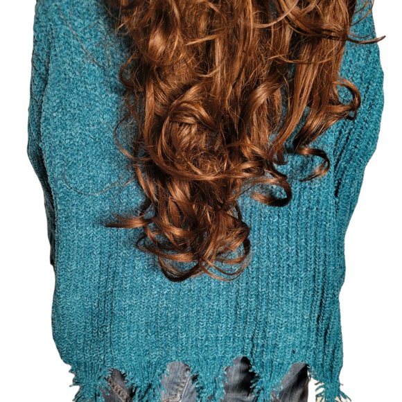 BRAVE SOUL LONDON Shredded and distressed knitwear Cardigan Boho Teal SZ … - Picture 2 of 5